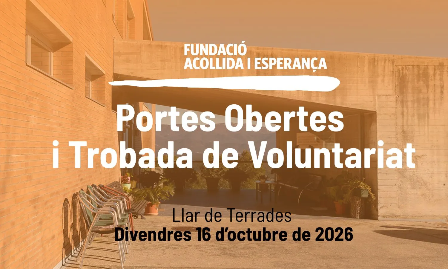 Cartell de la Trobada de Voluntariat 2026 de la Fundació Acollida i Esperança a la Llar de Terrades.