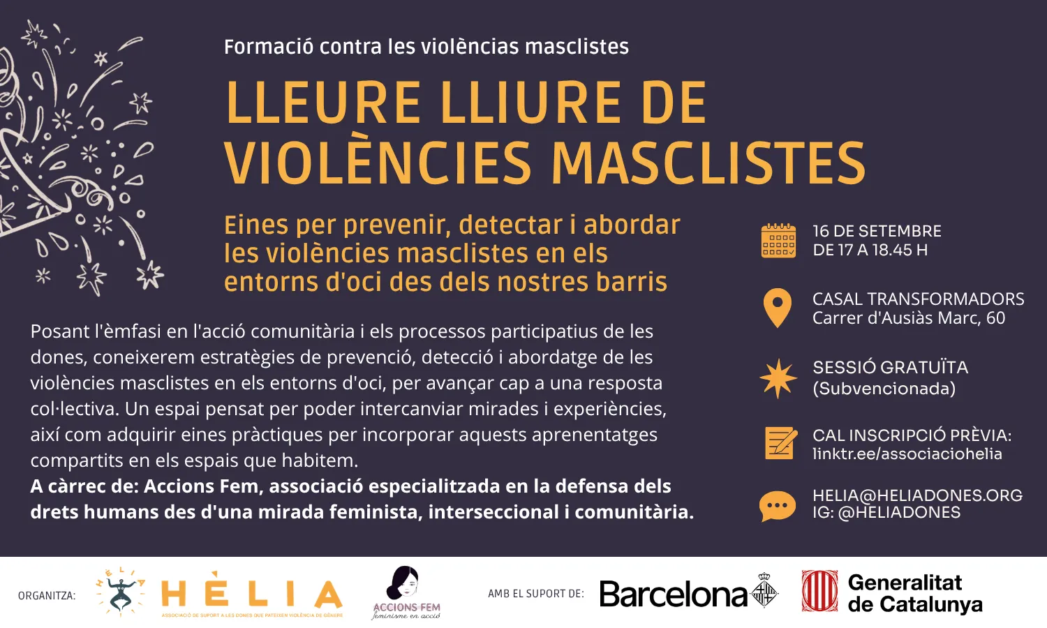 Cartell de la formació, amb una descripció i els detalls del lloc, la data, l'hora i la inscripció.