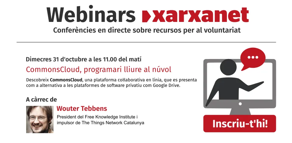Inscriu-te al webinar 'CommonsCloud, programari lliure al núvol' del proper 30 d'octubre a les 11h, amb Wouter Tebbens