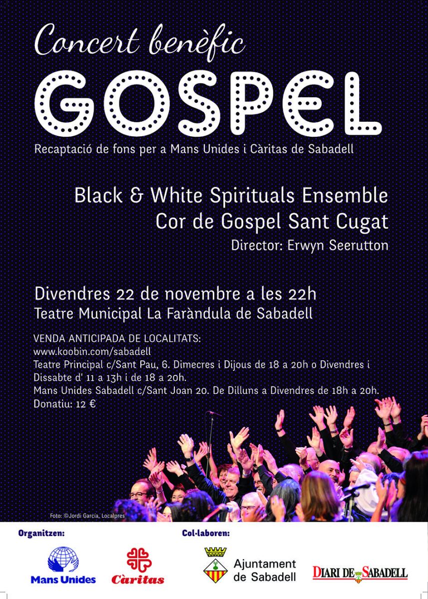 Concert solidari de Gospel a Sabadell en benefici de Mans Unides i Càritas