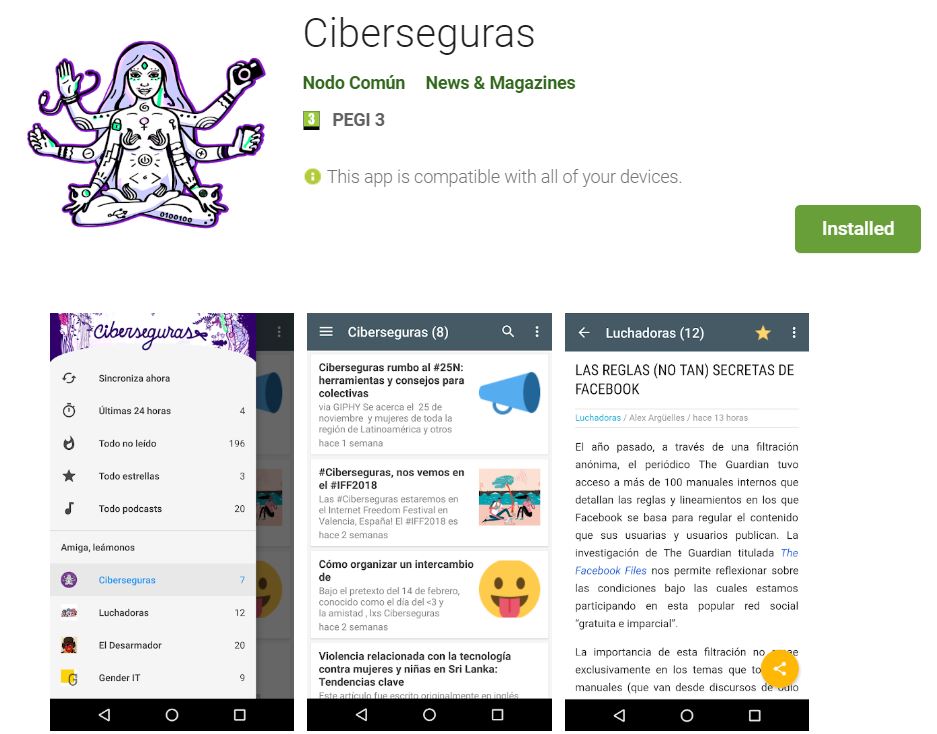 L'App Ciberseguras recull lectures, materials i recursos sobre ciberseguretat de diversos col·lectius ciberfeministes  Font: Ciberseguras