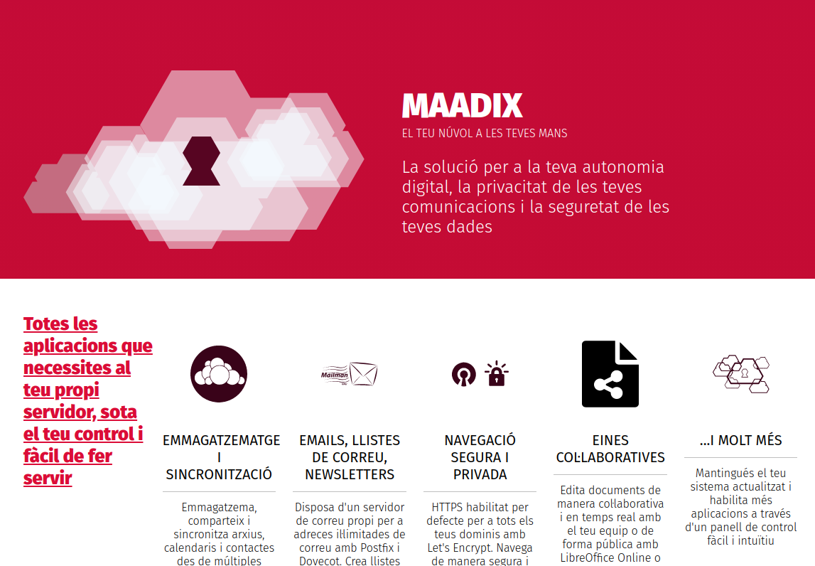 MaadiX és una eina que et permet habilitar amb un clic aplicacions de codi obert en un servidor propi Font: Maadix