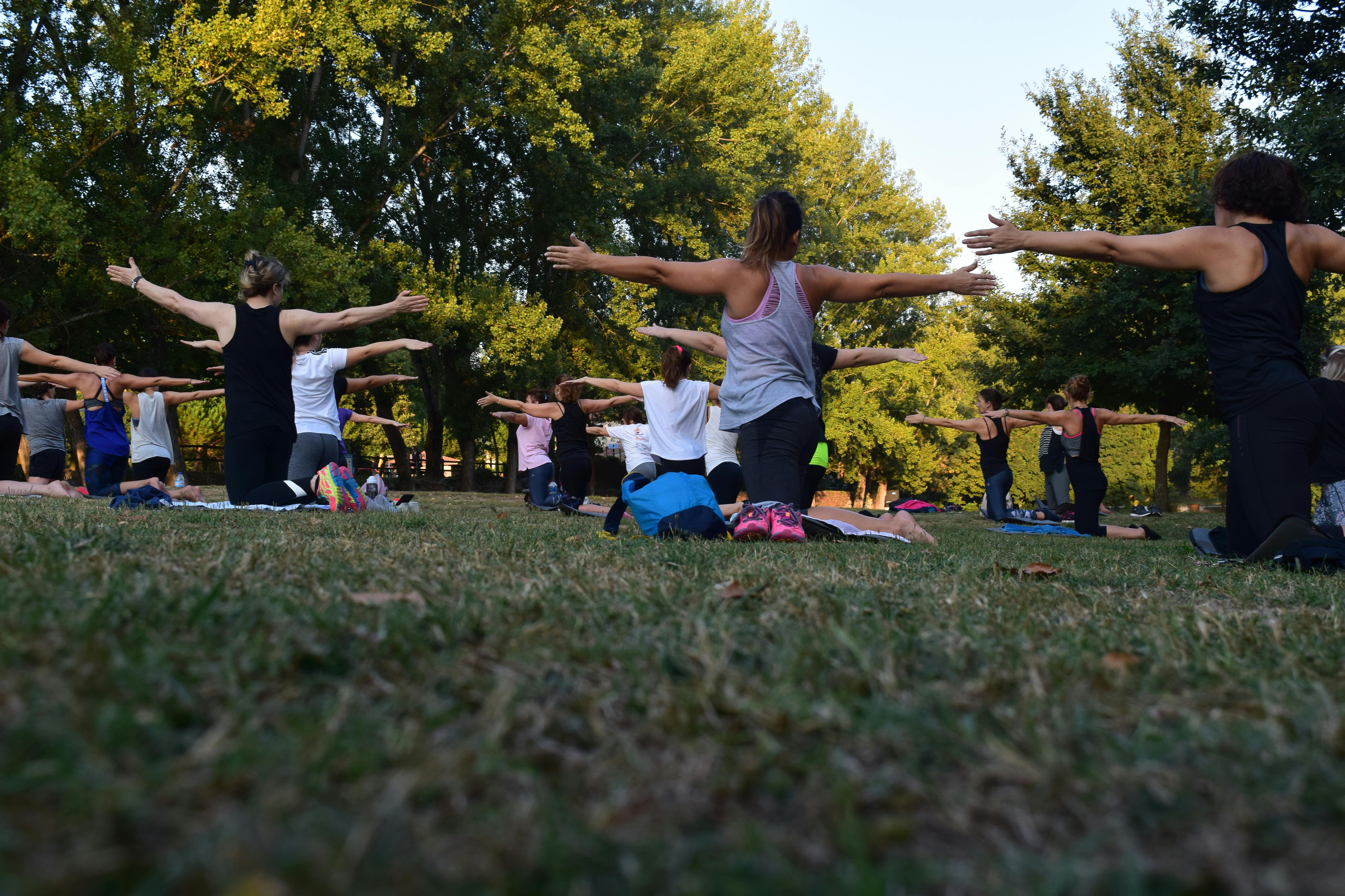 Persones fent ioga en un parc. Font: Pexels - Rui Dias 