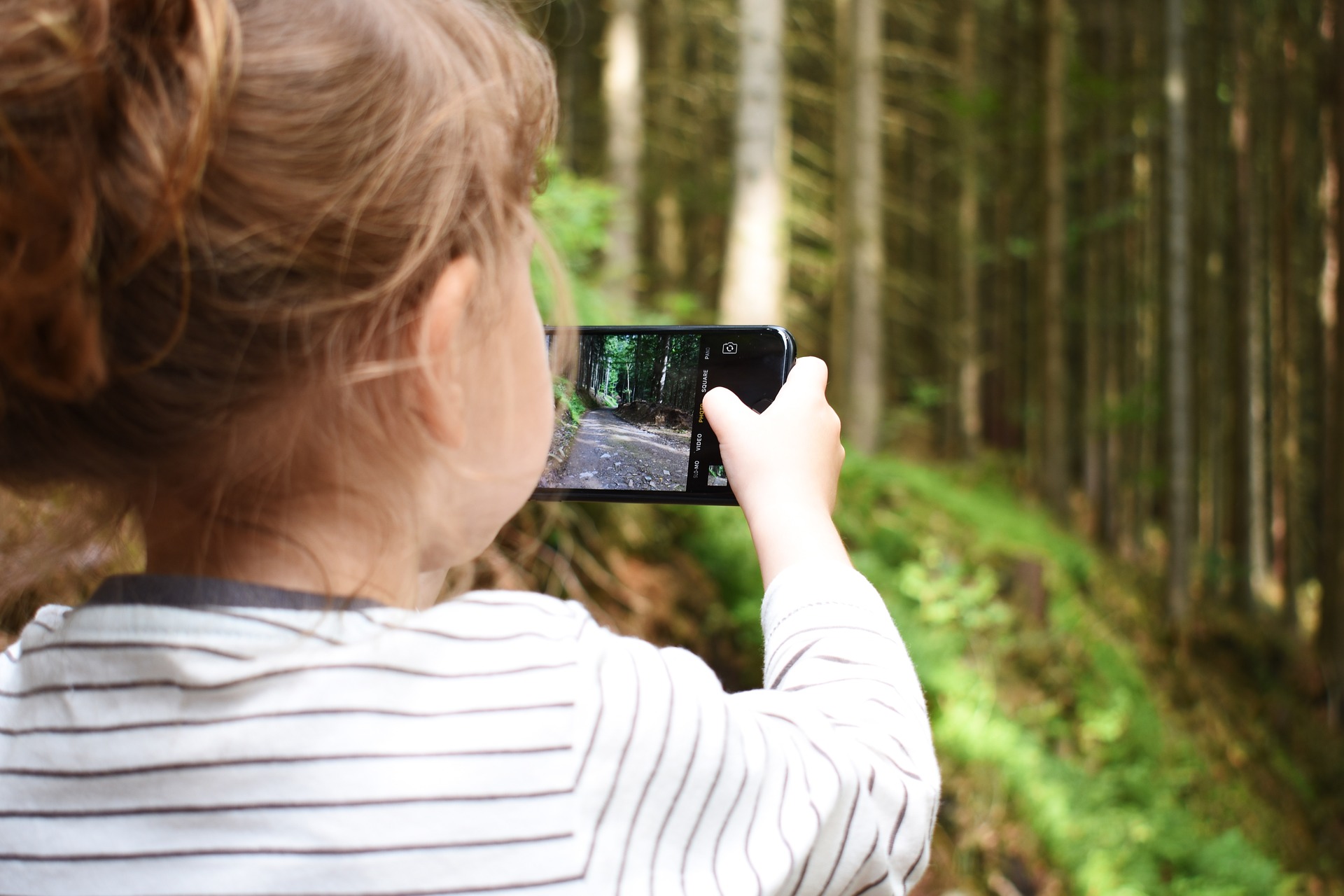 Una nena fa una fotografia al paisatge amb un mòbil. Font:  Anviere (Pixabay)