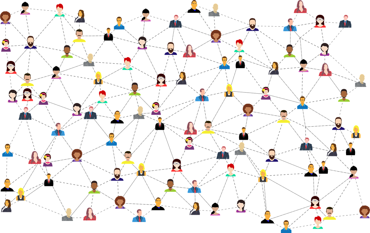 Il·lustració de les xarxes socials que enllacen la comunitat. Font: Gordon Johnson (Pixabay)