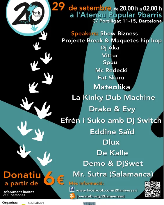 Cartell del concert pels 20 anys de l'Associació per a Joves TEB