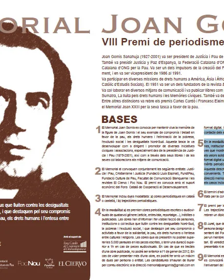 Memorial Joan Gomis: VIII Premi de Periodisme Solidari