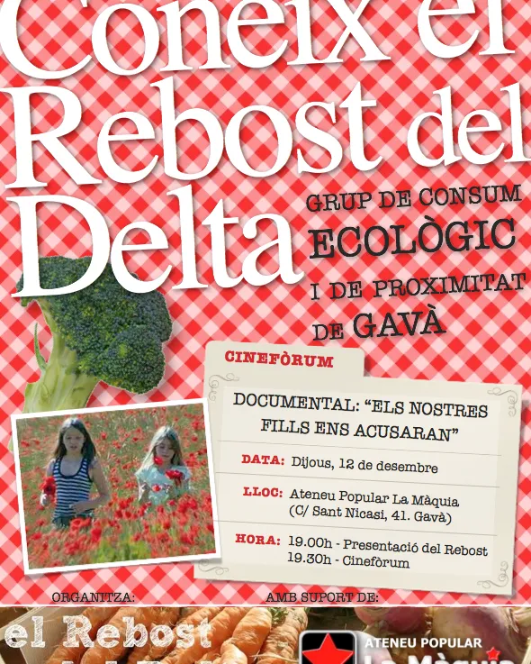 Cartell de la presentació i cinefòrum del grup de consum El Rebost del Delta
