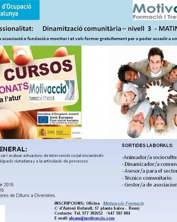 Curs subvencionat de Dinamització comunitària presencial a Reus