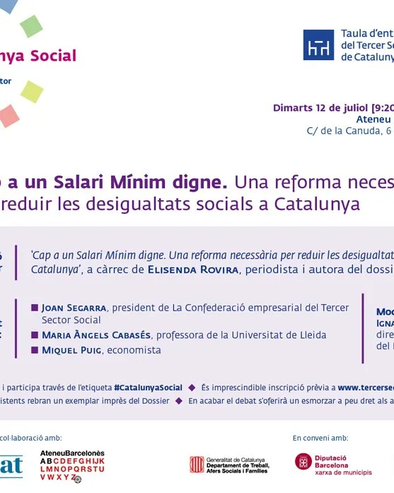 Debat Cap a un Salari Mínim digne.  Una reforma necessària per reduir les desigualtats socials a Catalunya