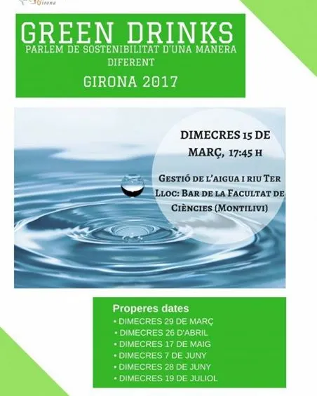 Cartell del Green Drinks a Girona sobre la gestió de l'aigua al riu Ter (imatge: naturalistesgirona.org)
