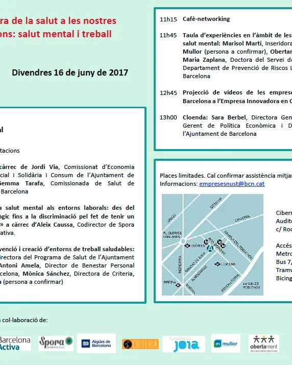 Jornada “Com tenir cura de la salut a les nostres organitzacions: salut mental i treball”