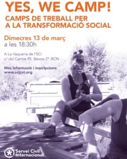 Cartell de 'Yes, we camp!, la trobada sobre els camps de treball del SCI Catalunya