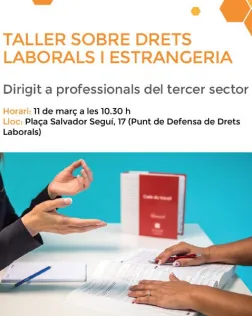Part del cartell del taller sobre drets laborals i estrangeria