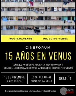 Imatge del cartell del cinefòrum sobre el documental "15 años en Venus"
