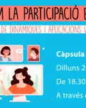 Banner informatiu de la sessió formativa. Fons blau i lletres blanques. Dilluns 28 de gener de 18.30 a 21h. Amb exemples de dinàmiques i aplicacions web diverses!