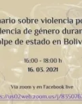 L’objectiu de la sessió és parlar sobre la violència política i de gènere que va tenir lloc durant el cop d’estat a Bolívia. Font: Mundubat.