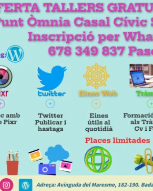 Cartell promocional dels tallers del Punt Òmnia Casal Cívic Sant Roc. Font: Punt Òmnia Casal Cívic Sant Roc de Badalona