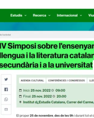Captura de pantalla de l'apartat d'agenda de la pàgina web de la Universitat Autònoma de Barcelona. Font: UAB.