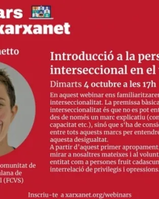 Cartell del webinar 'Introducció a la perspectiva interseccional en el voluntariat'. Font: Fundació Pere Tarrés.