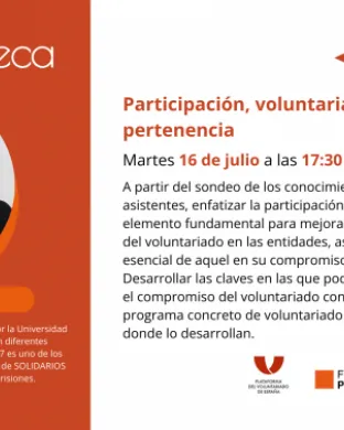 Cartell del webinar 'Participación, voluntariado y sentido de pertenencia' 