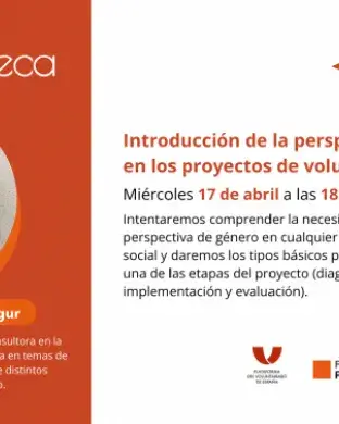 Cartell del webinar organitzat per La Volunteca sobre perspectiva de gènere en projectes de voluntariat.