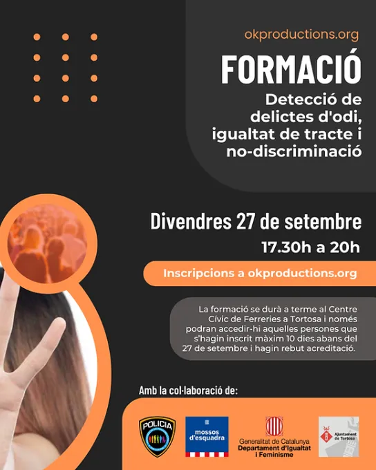 Cartell de la formació: Detecció de delictes d’odi, igualtat de tracte i no-discriminació