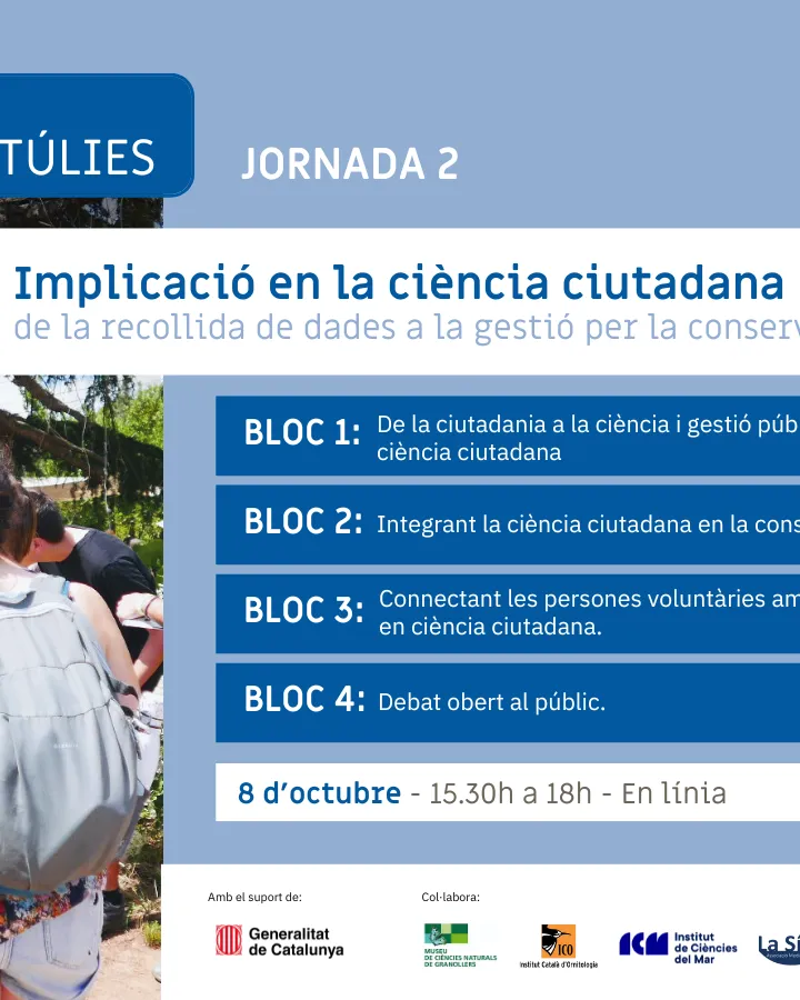Cartell de la Tertúlia 'Implicació en la ciència ciutadana. De la recollida de dades a la gestió per la conservació'