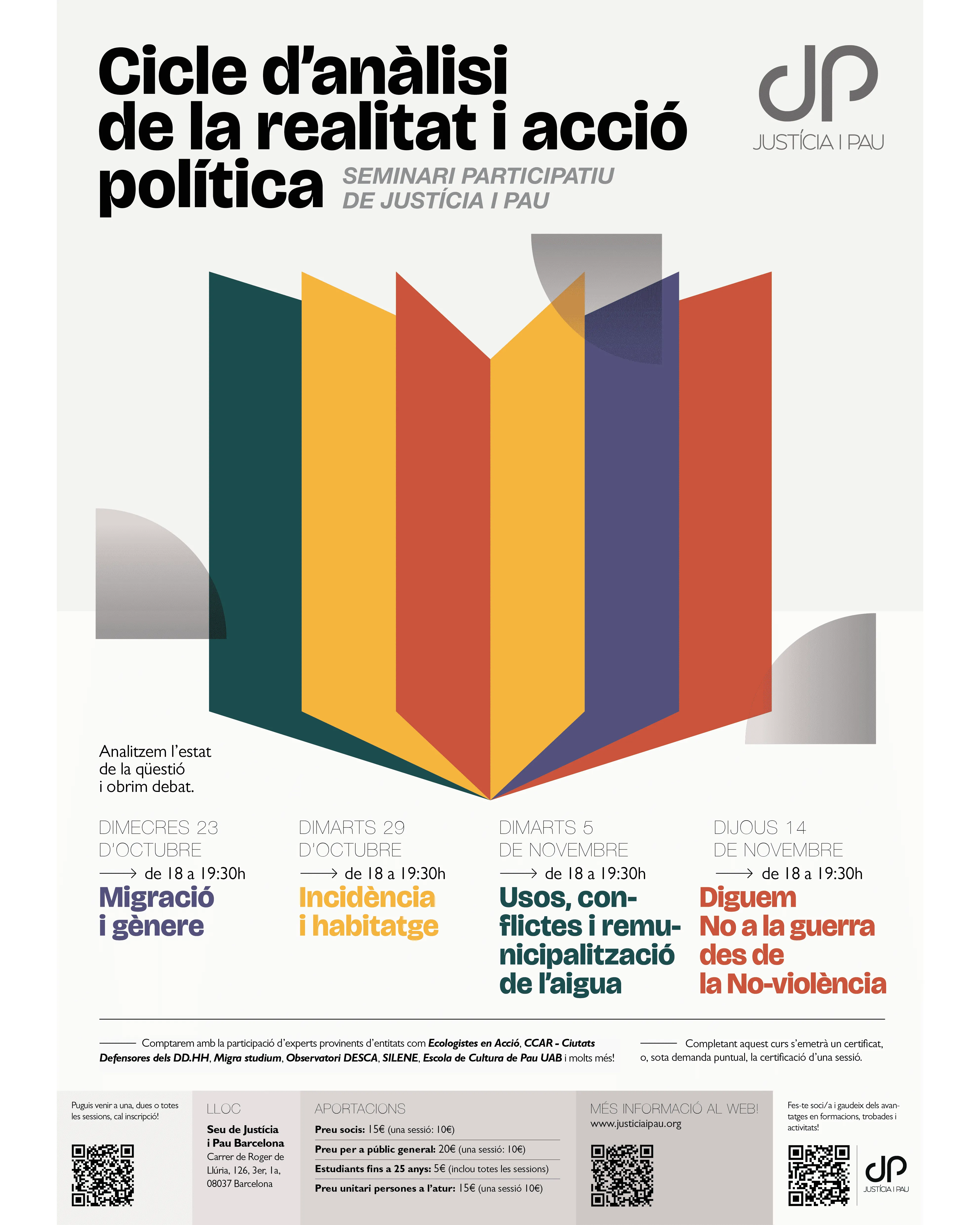 Cartell del seminari “Usos, conflictes i remunicipalització de l’aigua” de l'entitat Justicia i Pau