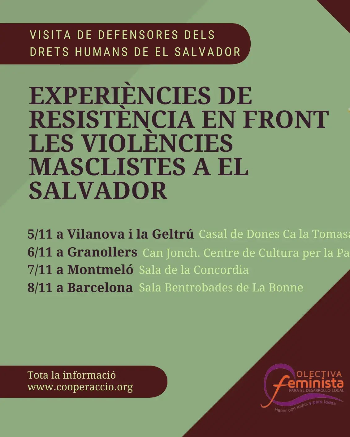 Cartell de la trobada 'Experiències de resistència enfront de les violències masclistes a El Salvador'
