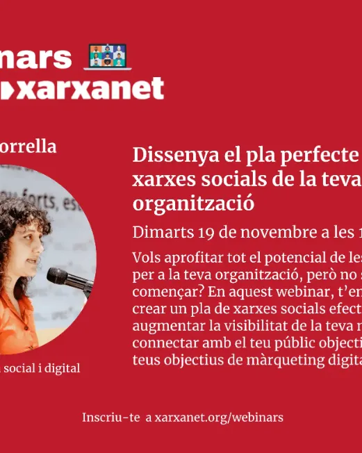 Cartell de l'esdeveniment "Webinar: ‘Dissenya el pla perfecte per a les xarxes socials de la teva organització’"