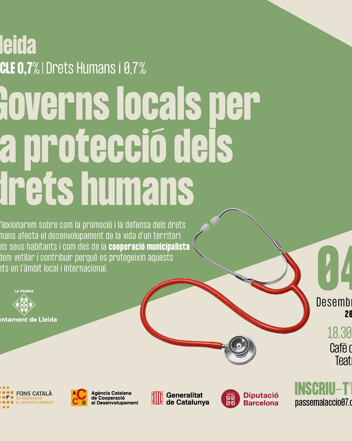 Títol de l'acte amb informació sobre el lloc, l'hora i els òrgans col·laboradors i una imatge d'un material sanitari