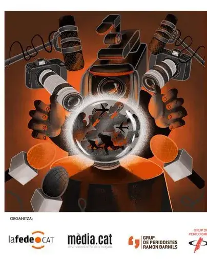 Cartell presentació 'Els mitjans davant del projecte de remilitarització d’Europa'. Font: Lafede.cat