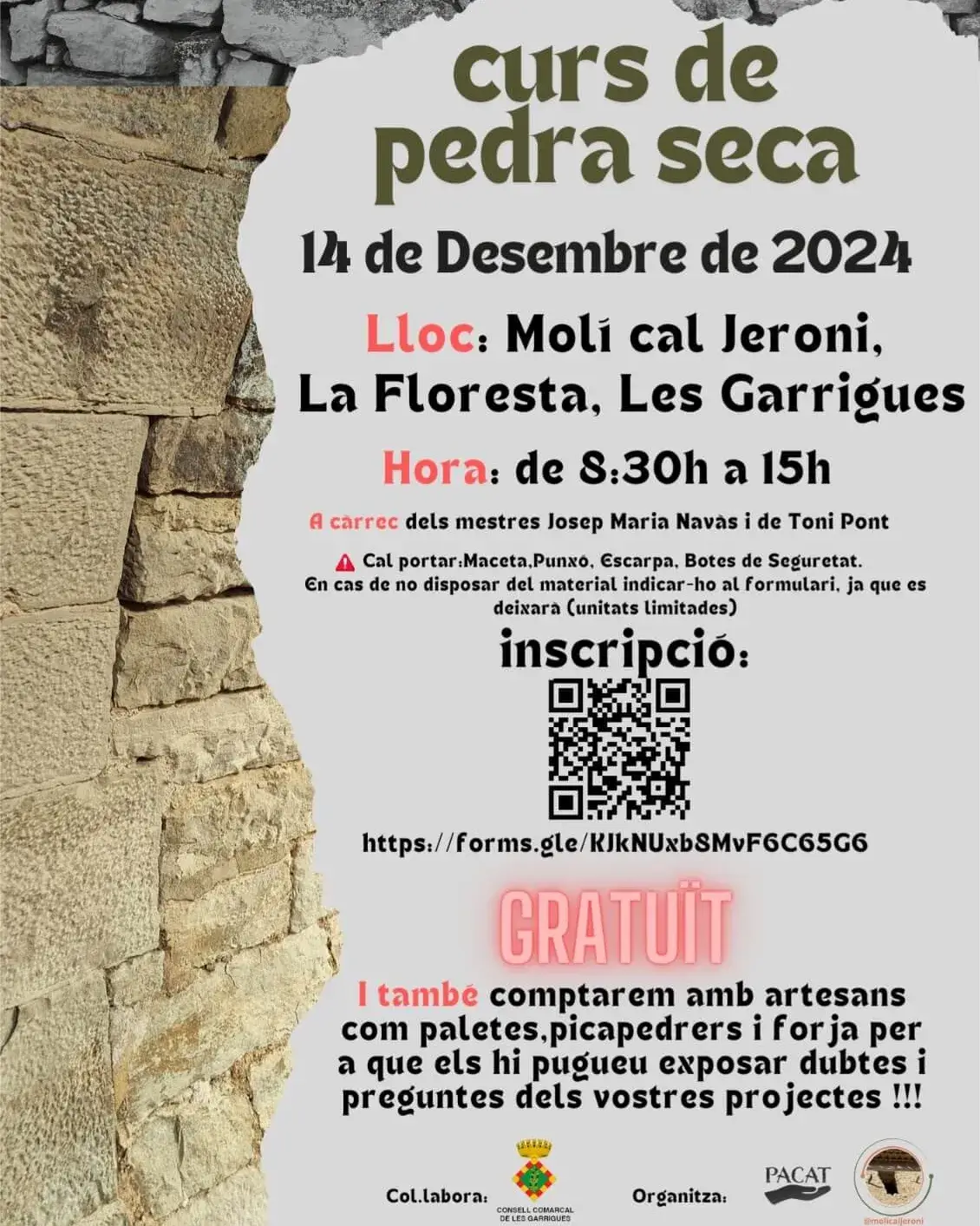 Cartell del Curs de Pedra seca organitzat per PACAT