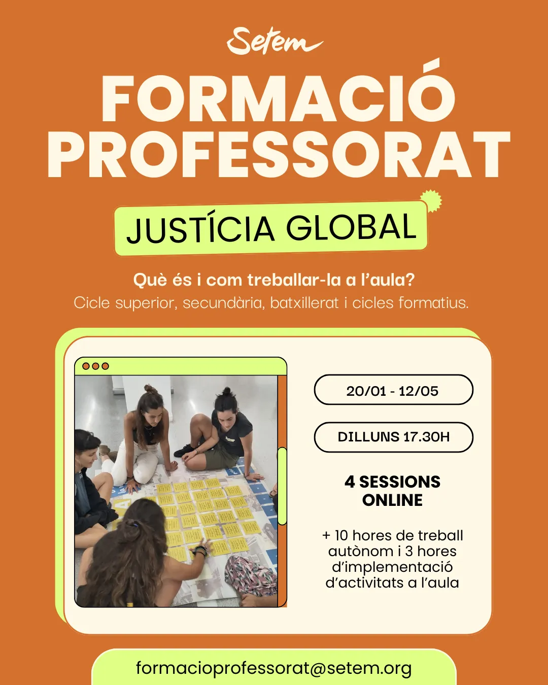 Cartell de la formació per al professorat organitzada per SETEM Catalunya 