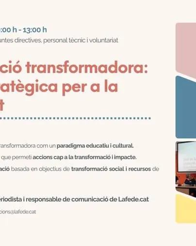 Cartell de la formació 'Comunicació transformadora: una eina estratègica per a la nostra entitat'. Font: Lafede.cat