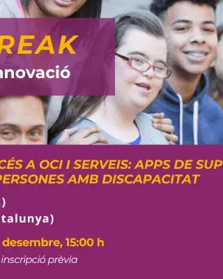 Cartell Innobreak. Webinar d'innovació. 3 de desembre a les 15 hores. Presnetarem les iniciatives Jooay (de Canadà) i VinculApp (de Catalunya). Webinar gratuït amb inscripció prèvia.