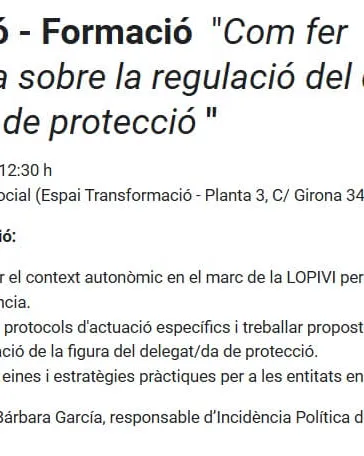 Formació  "Com fer incidència sobre la regulació del delegat o delegada de protecció "
