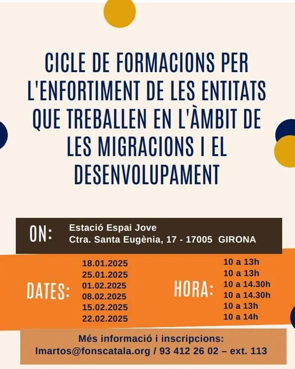 Cartell oficial del II Cicle de formacions per l’enfortiment de les entitats que treballen en l’àmbit de les migracions i el desenvolupament.