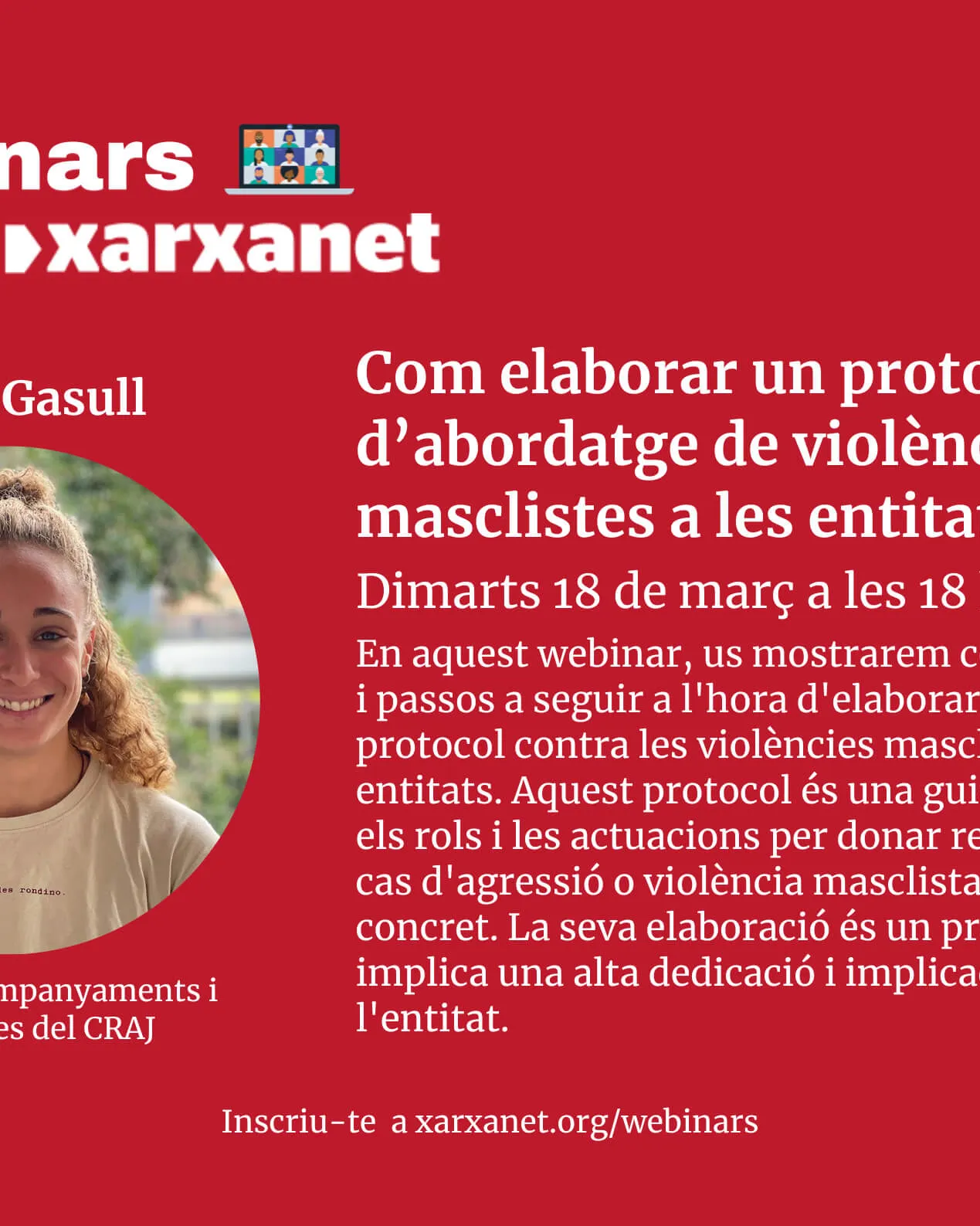 Cartell webinar 'Com elaborar un protocol d'abordatge de violències masclistes a les entitats'