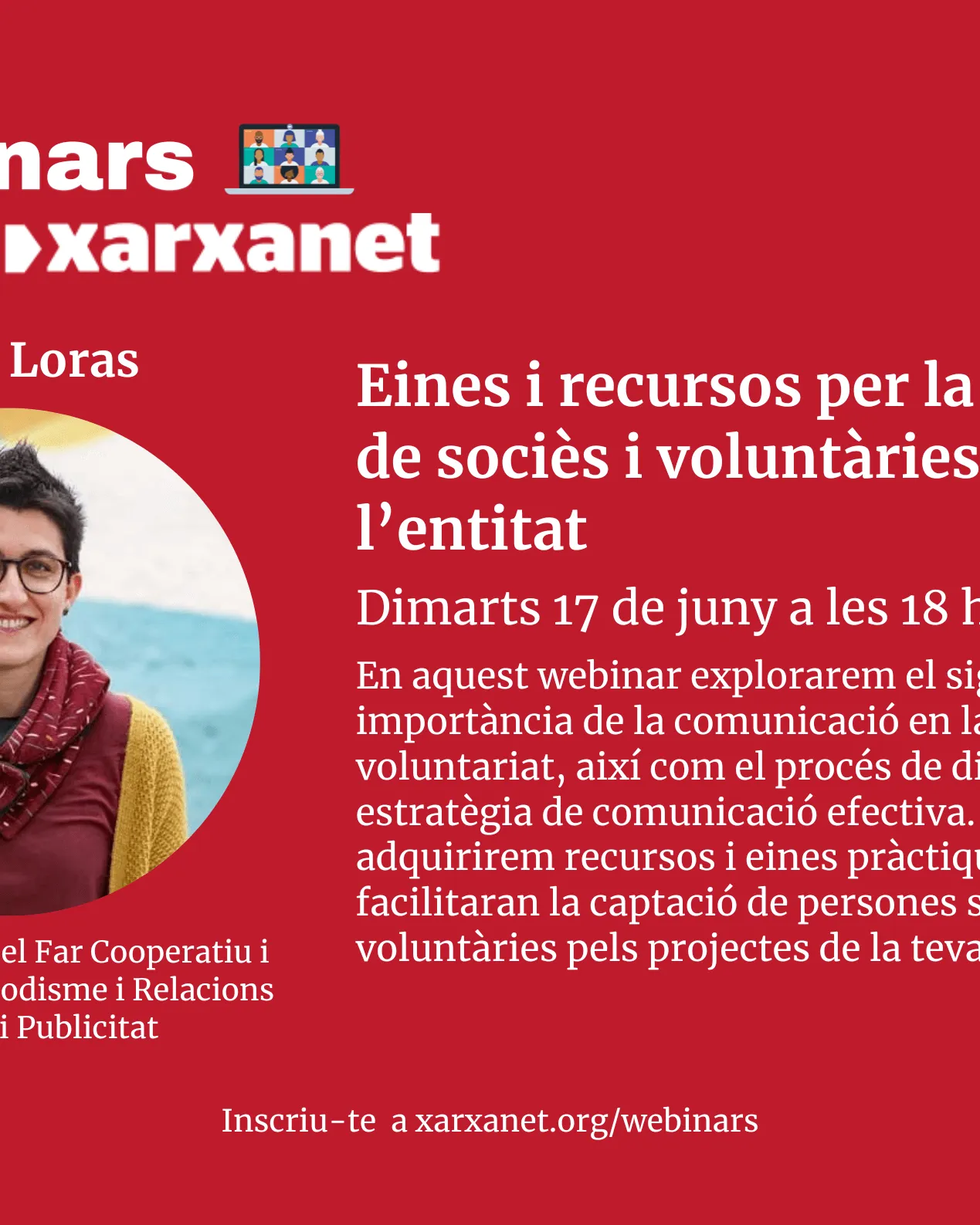 Cartell webinar 'Eines i recursos per la captació de socies i voluntaries per l'entitat'