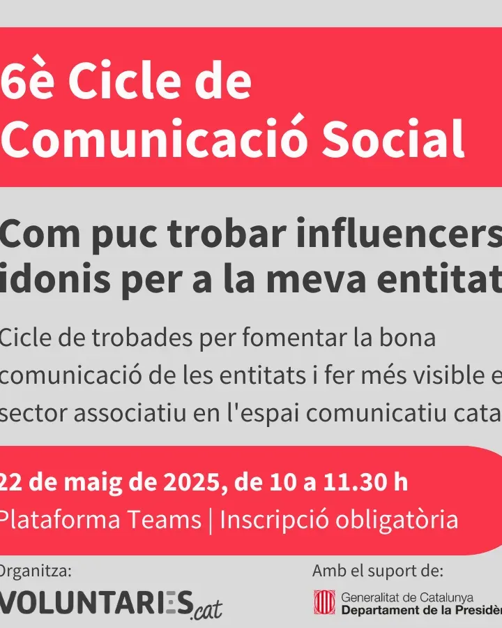 Cartell de la formació "Com puc trobar influencers idonis per a la meva entitat"
