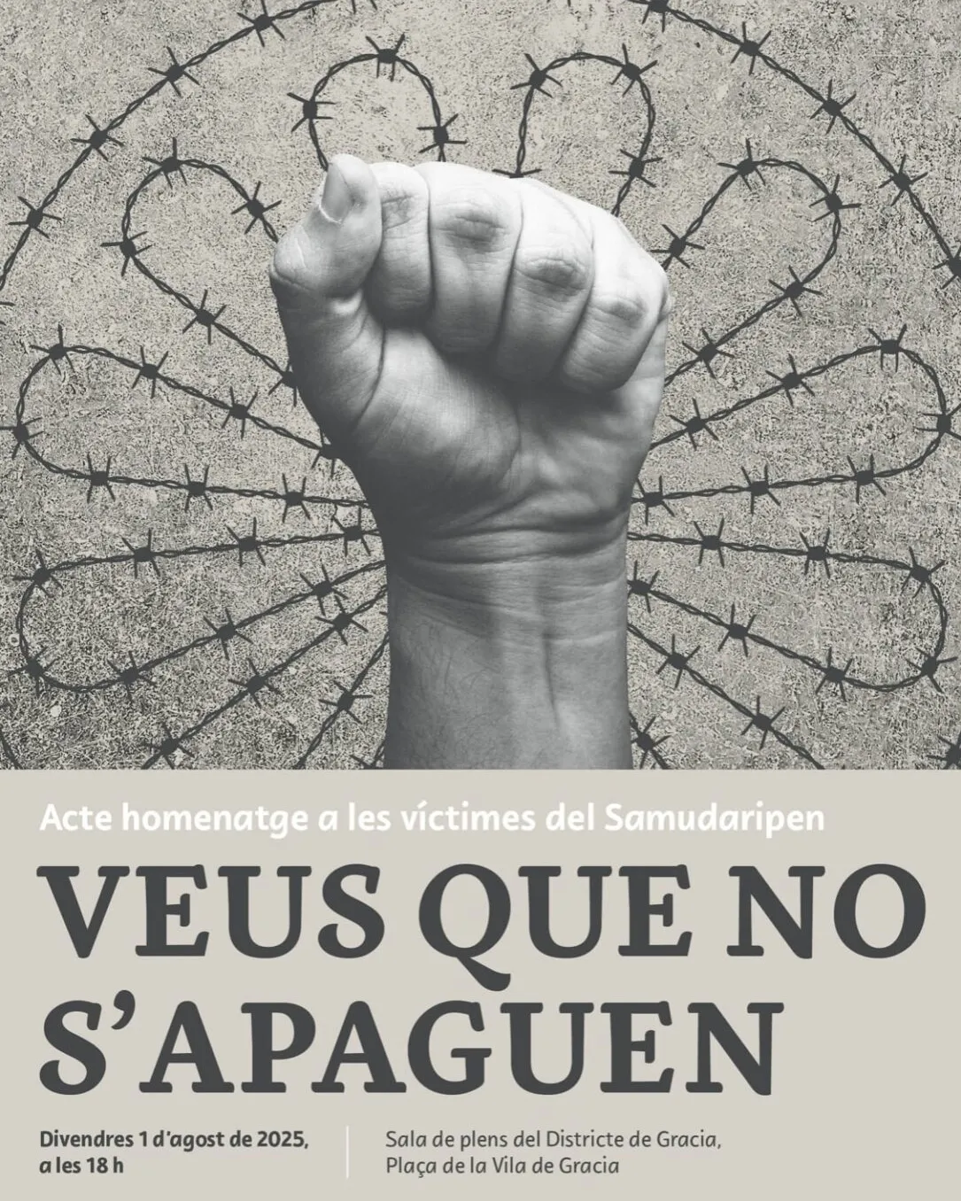 Cartell oficial de l'acte commemoratiu 'Veus que no s'apaguen'.