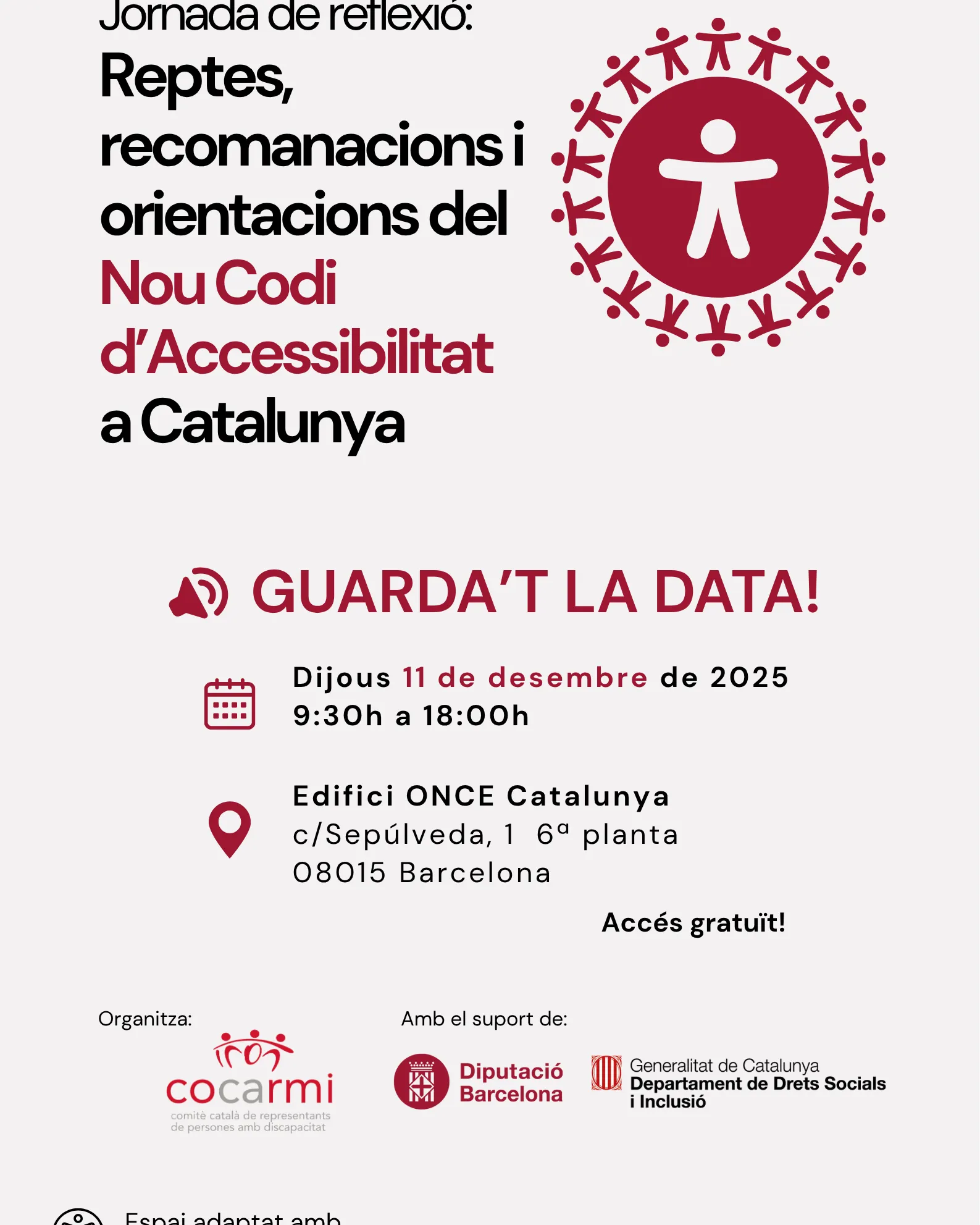Cartell de promoció de la jornada de l'11 de desembre sobre el nou Codi d'Accessibilitat