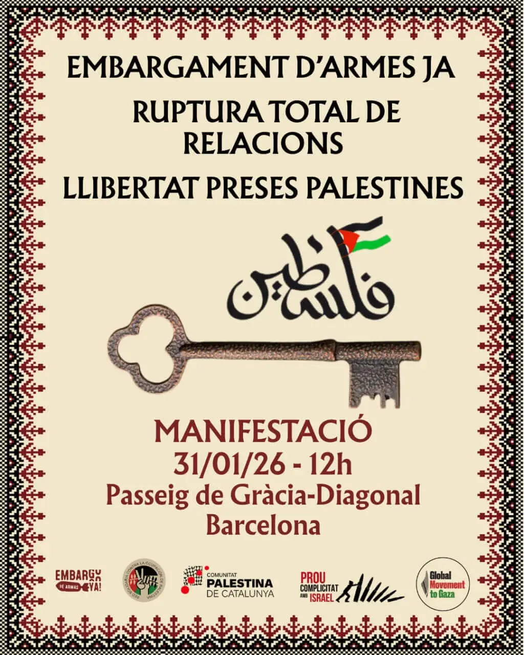 Cartell oficial de la m.anifestació per una Palestina lliure.