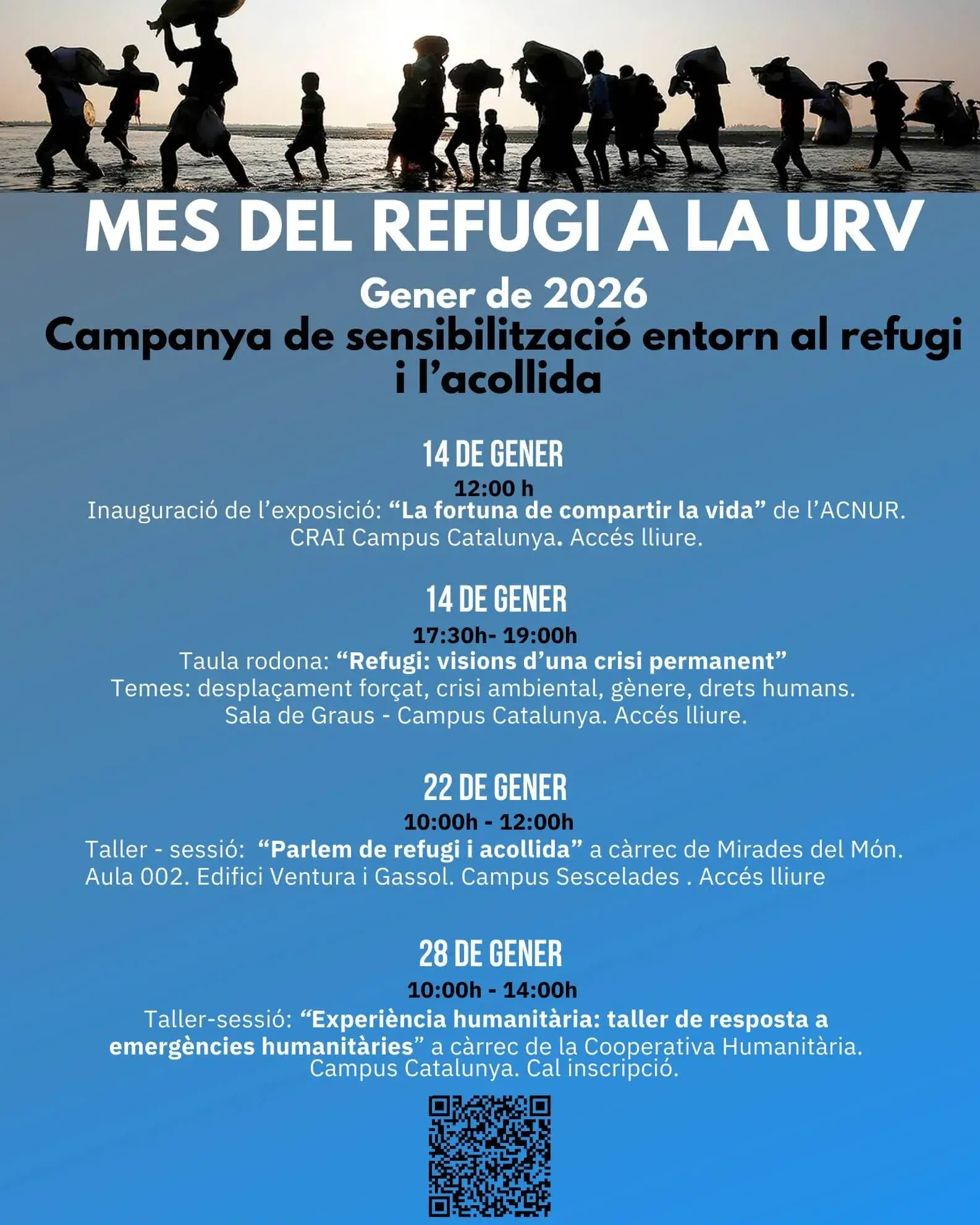 Cartell oficial del cicle de xerrades 'Mes del refugi', on s'emmarca la sessió 'Parlem de refugi i acollida'.