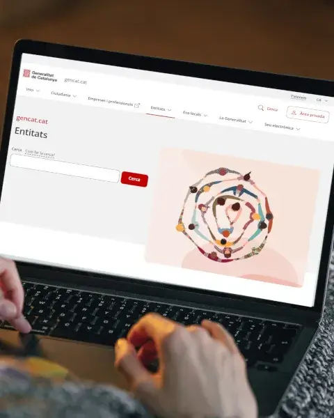 Persona amb un ordinador portàtil amb la web d'Entitats oberta.