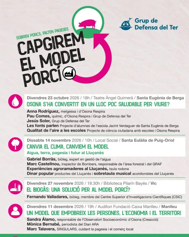 Cartell oficial de la campanya del Grup de Defensa del Ter contra el model porcí actual.