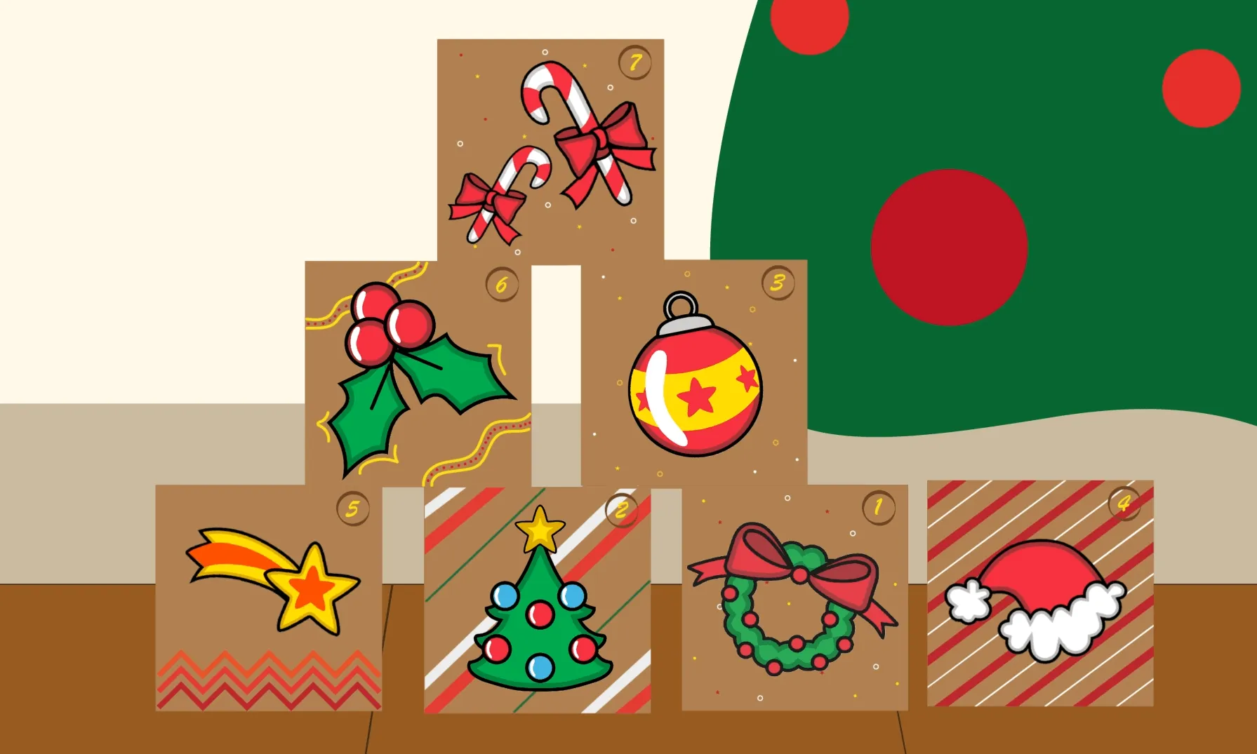 Il·lustració d'un arbre de Nadal amb regals. 