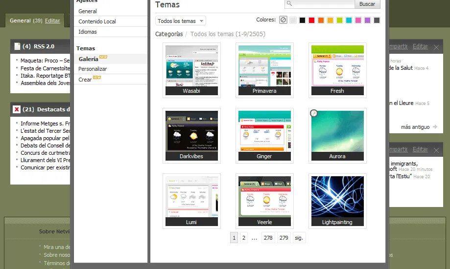 Finestra per personalitzar el netvibes